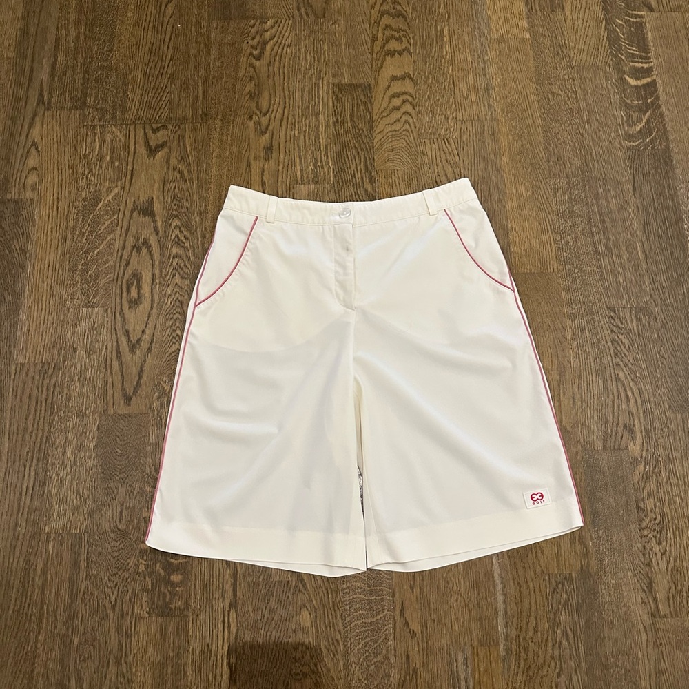 Escada White Golf Shorts with Pink Accents – Size EU 34